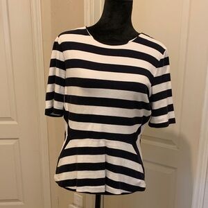 Talbots Black and White Striped Short Sleeve Top